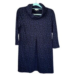 Tyler Boe Cowl Neck Leopard Print Tunic Dress S Blue Black Animal Print Chic